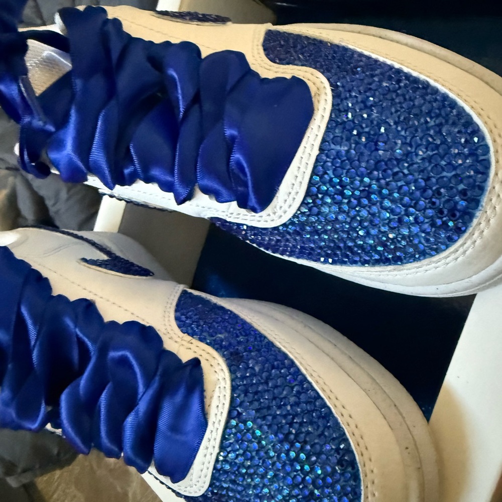 Sparkly Blue and White Sneakers with Rhinestone Detail